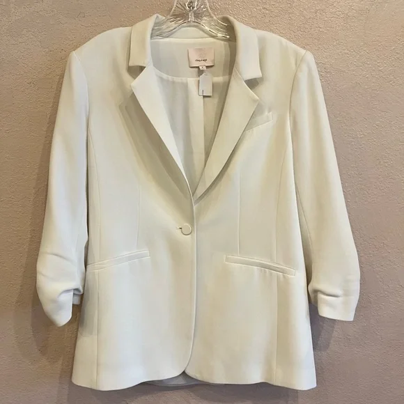 Cinq à Sept Khloe Crepe Blazer Ivory Ruched Three Quarter Sleeves Size 8 - Picture 3 of 8